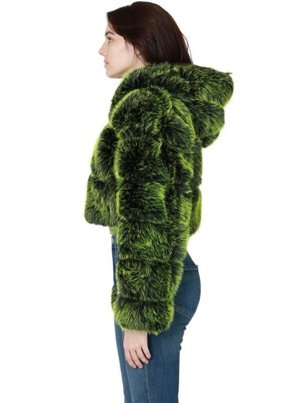 Azalea Wang nwt L Women's Vibrant Green Faux Fur Hooded Teddy Jacket coat thick - Picture 9 of 16